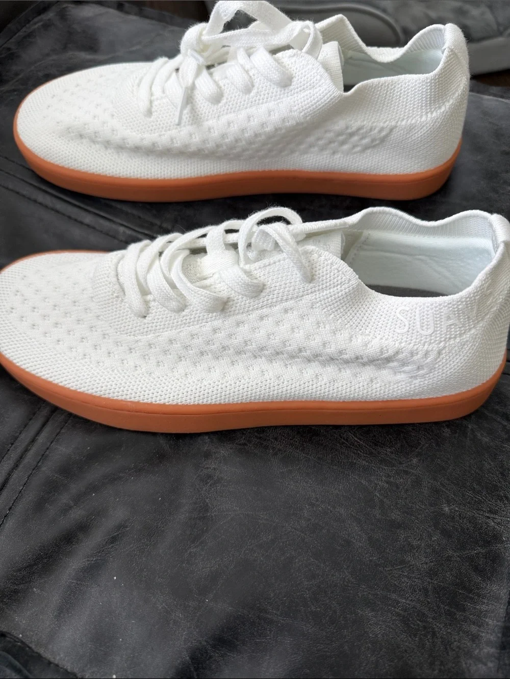 Suavs White Knit Athletic Sneakers with Brown Sole. New W/O tags